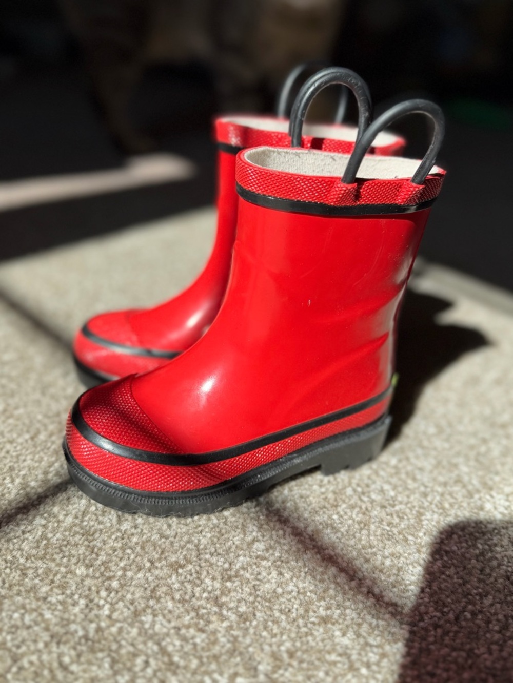 Toddler Red Rain Boots with Pull Handles